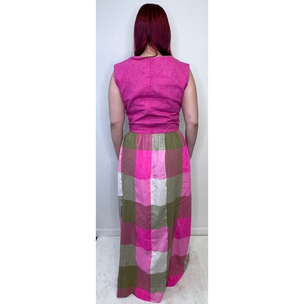 Vintage 70s Pink Checkered Maxi Long Hostess Dress M Medium Party Festival - Picture 2 of 6